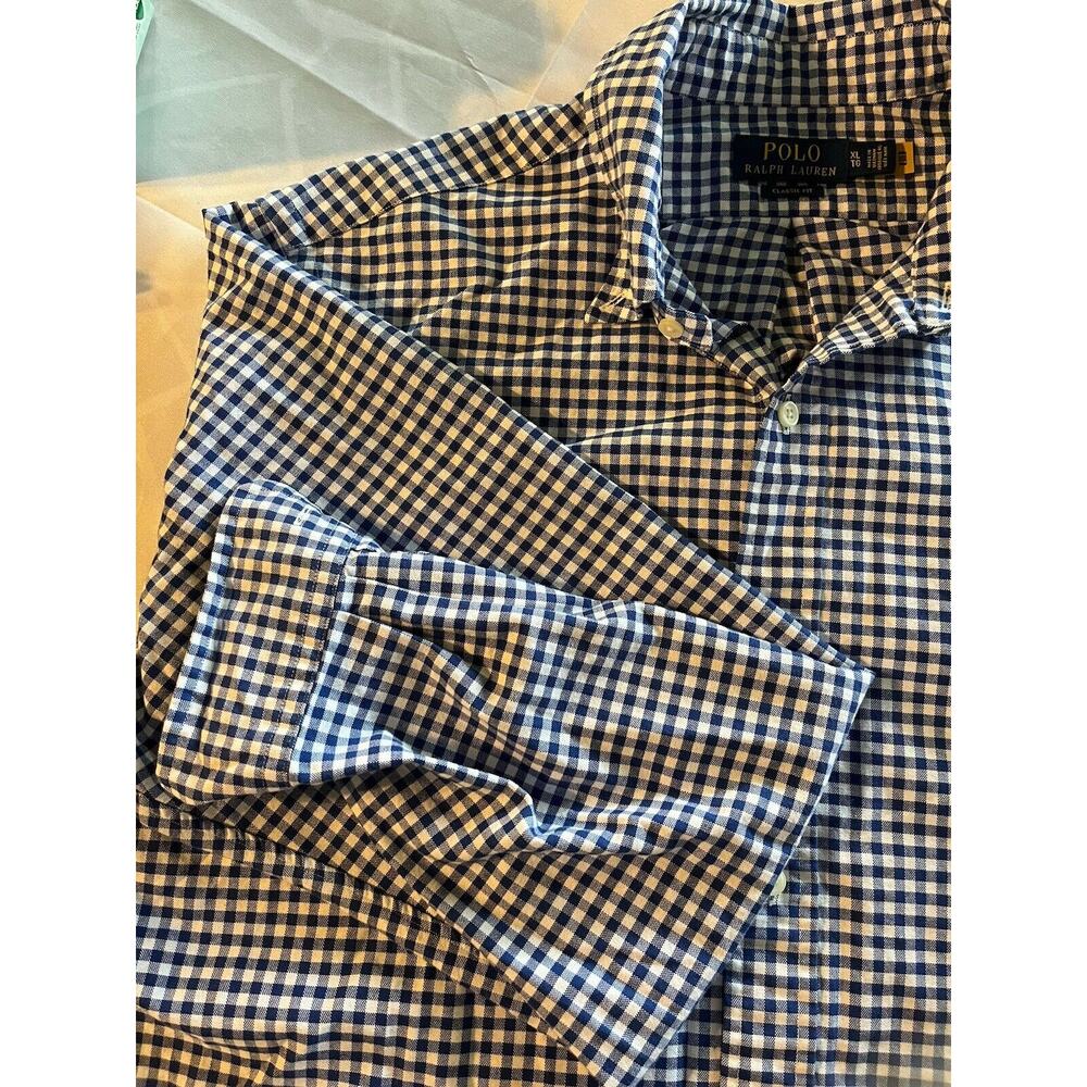 Polo Ralph Lauren Shirt Mens Button Down Size XL Blue Check Classic Fit